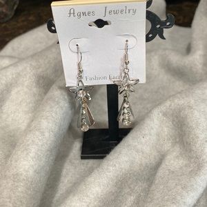 Agnes Fashion Rhinestone & Silver pierced earrings!NWT!